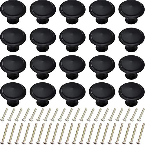 20 Pieces Cabinet Knobs Round Cabinet Pulls Cabinet Handles Round Kitchen Drawer Pulls Round Kitchen Cabinet Hardware Cupboard Knobs with Screws for Dresser Drawers -Black,1.06 Inch/ 27 mm-