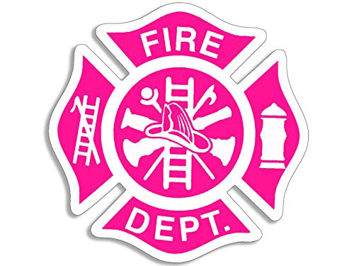 American Vinyl Pink Fire Dept Maltese Cross Shaped Sticker -Firefighter Firewoman Female-