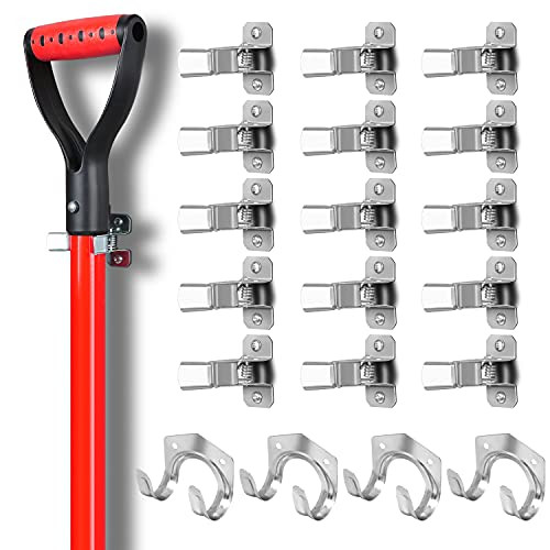 SEDY 19-Pieces Spring Grips  and  U-Utility Hooks Set, Bulldog Clamps Garage Organizer Tool Wall Mounted Tool Clips Spring Grip Clamps, Mop and Broom Holder for Shovel, Rakes, Brooms, Mop Holder