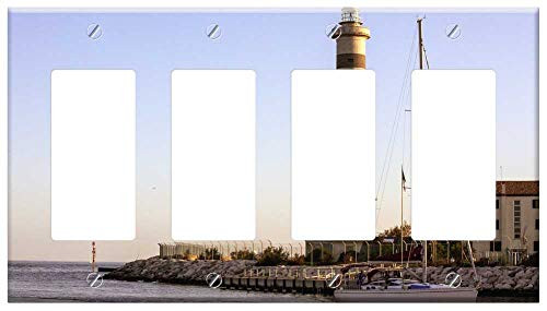 Switch Plate 4 Gang Rocker/GFCI - Lighthouse Boot Port Harbour Entrance Coast Sea