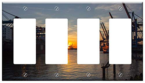 Switch Plate 4 Gang Rocker/GFCI - Hamburg Port Hamburg Port Harbour Cranes Ships