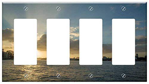 Switch Plate 4 Gang Rocker/GFCI - Sydney Harbour Sunrise Water Sun Shining Shiny