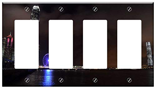 Switch Plate 4 Gang Rocker/GFCI - Hong Kong Harbour Night View Architecture