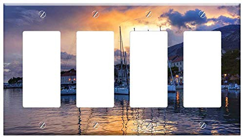 Switch Plate 4 Gang Rocker/GFCI - Sunset Harbour Port Boats Croatia Switch Plate 4 Gang Rocker/GFCI - Sunset Harbour Port Boats Croatia