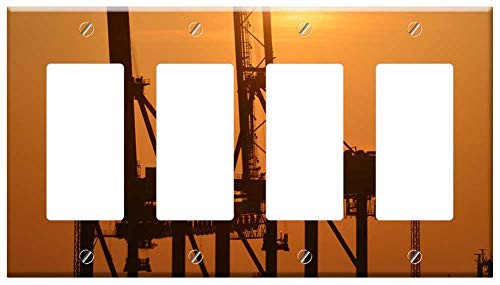 Switch Plate 4 Gang Rocker/GFCI - Harbour Cranes Gantry Cranes Industry Port Sunset Switch Plate 4 Gang Rocker/GFCI - Harbour Cranes Gantry Cranes Industry Port Sunset