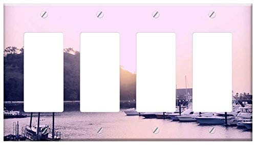 Switch Plate 4 Gang Rocker/GFCI - Panama Sunset Boats Marina Harbor Harbour Water Switch Plate 4 Gang Rocker/GFCI - Panama Sunset Boats Marina Harbor Harbour Water