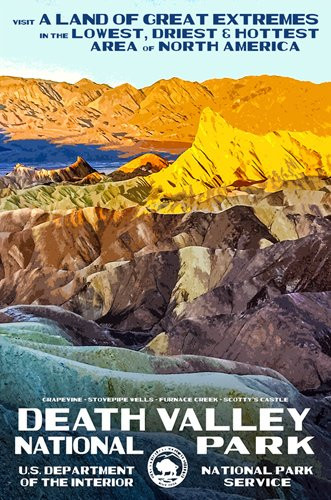 American Vinyl Death Valley Art Poster Bumper Sticker -rv National Park Hike-