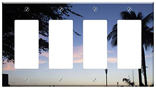 Switch Plate 4 Gang Rocker/GFCI - Sunset Dusk Silhouette Palm Trees Harbor Harbour Switch Plate 4 Gang Rocker/GFCI - Sunset Dusk Silhouette Palm Trees Harbor Harbour