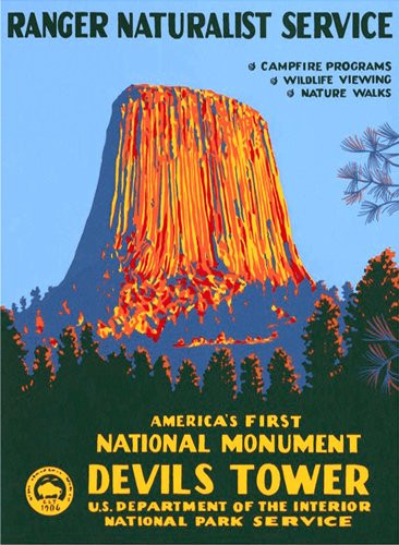 American Vinyl Devils Tower Art Poster Bumper Sticker -rv National Monument Hike-