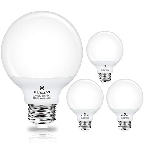 G25 LED Globe Light Bulbs, Hansang Bathroom Vanity Light Bulbs E26 Base Warm White 2700K for Bedroom Makeup Mirror Lights,60W Equivalent-5W-,500LM,Non-dimmable,4Pack