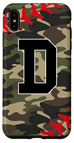 iPhone XS Max Baseball Softball Letter D Initial Gift Ball Player Camo Case