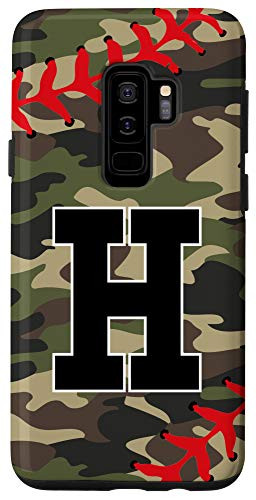 Galaxy S9 plus Baseball Softball Letter H Initial Gift Ball Player Camo Case