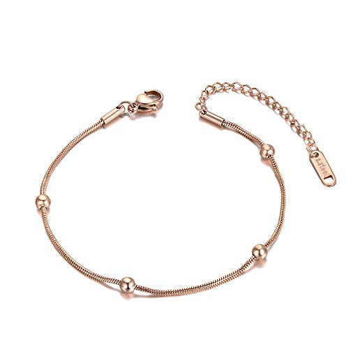 AAABBB Bohemia Style Titanium Stainless Steel Beads Chain Charm Bracelets for Women Girls Trendy Rose Gold Beach Jewelry -Rose-Gold-Plated-Stainless-Steel-