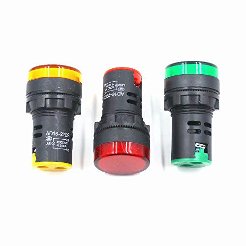 HONJIE AC/DC 12V LED Indicator Lights Flush Panel Mount Red&Green&Red LED 7/8" 22mm-3Pcs