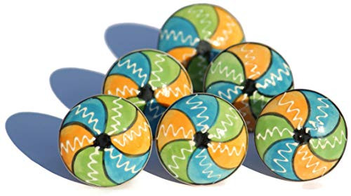 OwlKraft Set of 6 Handmade Colorful Spiral Design Flat Ceramic Knobs - Cabinet knobs - Drawer knobs - Cabinet pulls - Door knobs