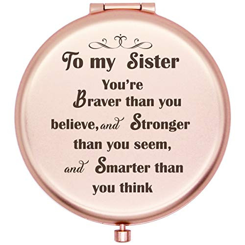 Muminglong Sister Gifts Frosted Compact Mirror for Sister from Sister,Brother, Birthday, Wedding Gifts Ideas for Sister-sister you are brave -Rose Gold-