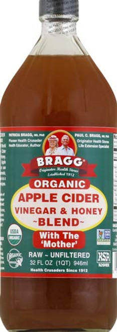 Bragg Organic Apple Cider Vinegar Blends with Honey 32 Oz  USDA Certified Organic  Raw, Unfiltered  With the Mother