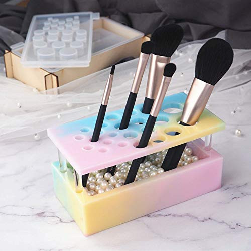 MEABEN 1 Set DIY Epoxy Resin Handmade Cosmetic Box Cosmetic Brush Silicone Mold Makeup Brush Holder Mold Storage Box DIY Art Crafts Resin Mould Kit Dustproof Makeup Brush Holder Makeup Organizer