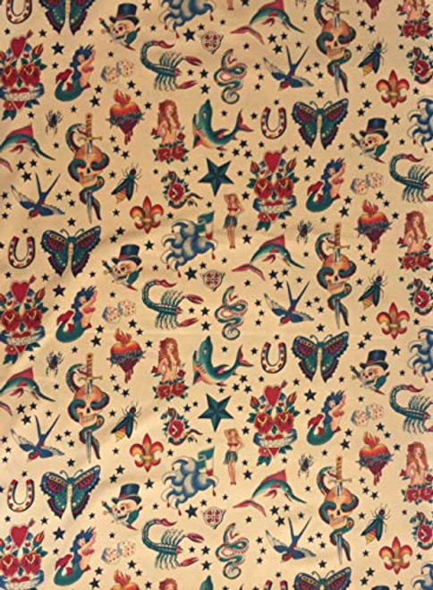 Tattoo Tea Alexander Henry Fabric - by Half Yard -Half Yard- Tattoo Tea Alexander Henry Fabric - by Half Yard -Half Yard-