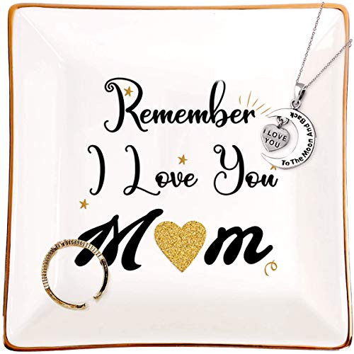 Mom Gift Ceramic Jewelry Trays Trinket Dish, Ring Holder Dish Trinket Plate for Women - Remember I Love You Mom for Mother's Day Birthday Thanksgiving Valentine's Christmas Gift