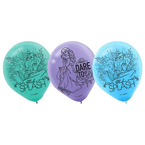 Amscan 111620 Printed Latex Plastic Balloons Disney Ariel Dream Big Collection Party Accessory, 6ct 12" Multicolor