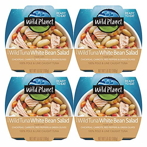 Wild Planet Ready-To-Eat Wild Tuna White Bean Salad With Organic Chickpeas, Carrots, Red Peppers  and  Green Olives, 5.6oz, -Pack Of 4-, 4Count