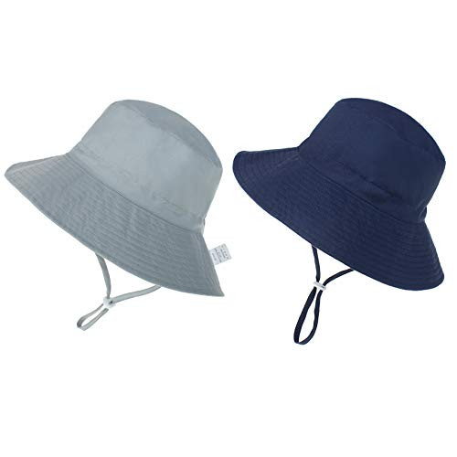 Durio Baby Bucket Hat UPF 50 plus Baby Sun Hat Cute Baby Boy Summer Hat Sun Protection Baby Boy Beach Hat B Navy  and  Gray 3-6 Months