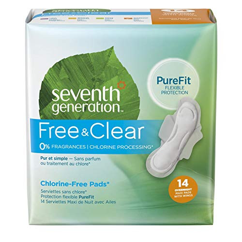 Seventh Generation Chlorine Free Maxi Pads - Overnight With Wings - 14 Pads -Pack of 2-