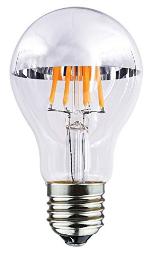 Bulbright Half Chrome LED Filament Bulb A19 6W LED Light Bulb, Silver Bowl Tipped, E26 Base, Soft Warm White 2700K, 50W Equivalent, 110-120VAC, Dimmable -6-