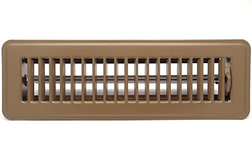2" X 10" Floor Register with Louvered Design - Heavy Duty Rigid Floor Air Supply with Damper & Lever - Brown