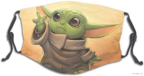 Reusable 2-Layer Cotton Face Mask Baby Yo-da Fan Art Bandanas Balaclava, Washable Breathable Mouth With 2 Filters, For Kids  and teenage Fun Gifts Adults Children