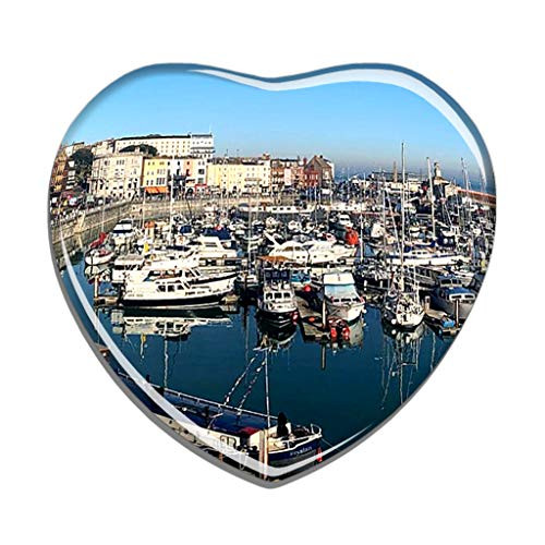 Hqiyaols Souvenir UK England Ramsgate Royal Harbour  and  Marina Refrigerator Magnet Heart-shaped Crystal Fridge Magnet Sticker Travel Gift Collection Souvenir