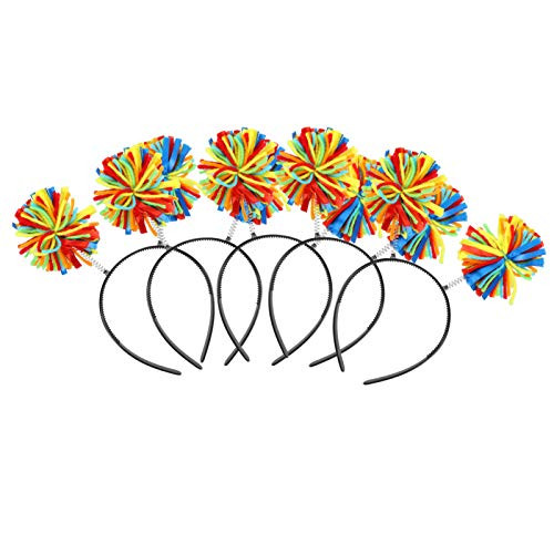 PIXNOR 5pcs Pom Pom Head Bopper Rainbow Fluffy Ball Headband Pom Yarn Spings Head Bopper Fashion Haedpieces Party Accessory For Women And Girls