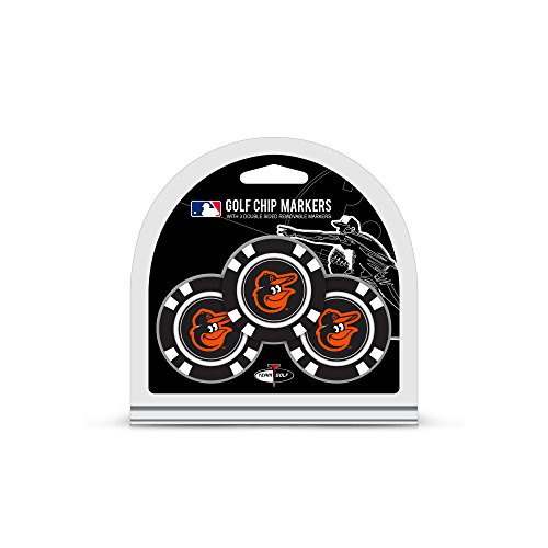 Team Golf MLB Golf Chip Ball Markers -3 Count-, Poker Chip Size with Pop Out Smaller Double-Sided Enamel Markers, Baltimore Orioles