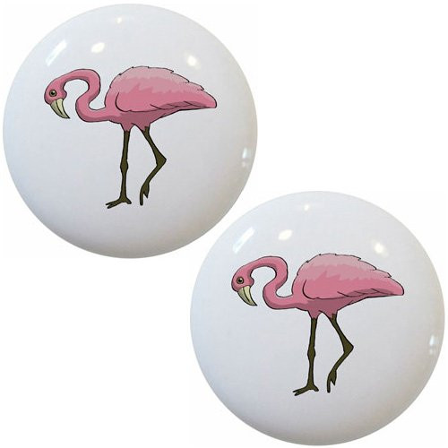 Set of 2 Pink Flamingo Ceramic Cabinet Drawer Knobs