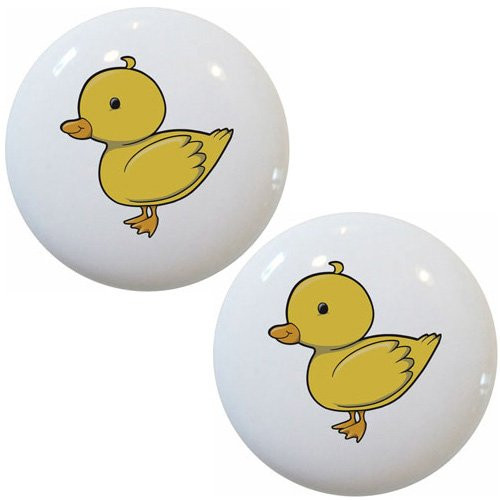 Set of 2 Duckling Yellow Duck Ceramic Cabinet Drawer Pull Knobs