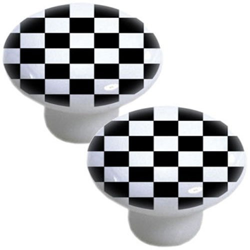 Black Checkered Ceramic Cabinet Drawer Knobs -Set of 2 Knobs-