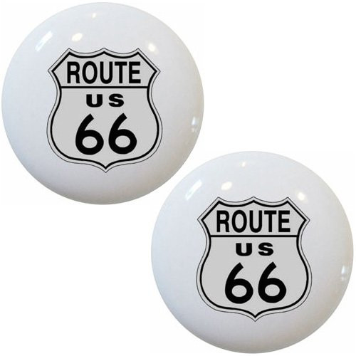 Set of 2 Route 66 Sign Ceramic Cabinet Drawer Knob