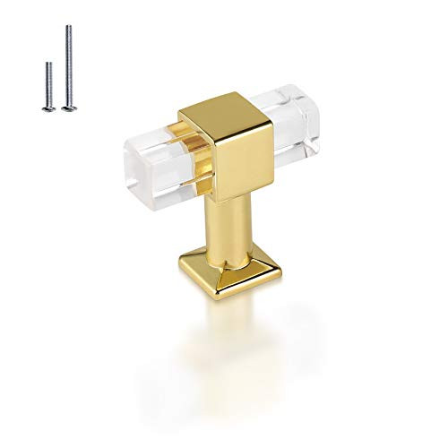 Mengico 5 Pack Gold Cabinet Knobs Kitchen Cabinet Pulls Lucite Drawer Pull Crystal Cabinet Handle