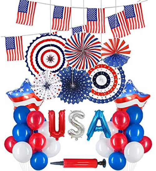 Independence Day Party Decoration Set - 4th of July Banner/Balloons/Garland Paper Fans American Patriotic Theme Decorations for Veterans Day Memorial Day Independence Day Independence Day Party Decoration Set - 4th of July Banner/Balloons/Garland Paper Fans American Patriotic Theme Decorations for Veterans Day Memorial Day Independence Day