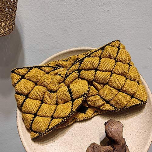 Baby Fan Autumn and Winter Solid Crochet Women's Headband Braided Cross Handmade Hairband Warm and Sweet Girl Fashion Hair Accessories -Color - Yellow-