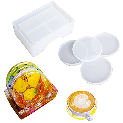 ingsi Coaster Resin Molds-4 pcs Coaster Molds for Resin Casting with 1 of Coaster Storage Box Mold-Round Resin Coaster Holder Molds-DIY Silicone Molds for Epoxy Resin Cups Mats-Home Decoration ingsi Coaster Resin Molds-4 pcs Coaster Molds for Resin Casting with 1 of Coaster Storage Box Mold-Round Resin Coaster Holder Molds-DIY Silicone Molds for Epoxy Resin Cups Mats-Home Decoration