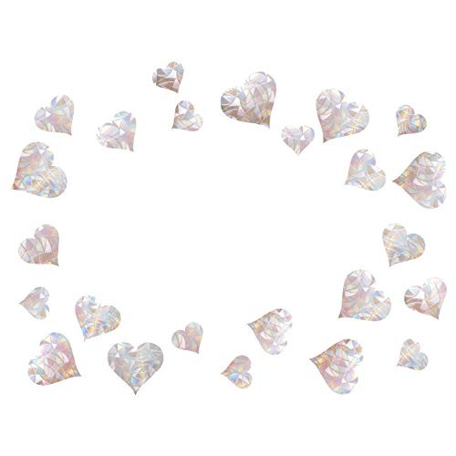 24 Pieces Heart Window Clings - Anti-Collision Window Decals to Save Birds from Window Collisions,Non Adhesive Prismatic Vinyl Window Clings, Rainbow Stickers