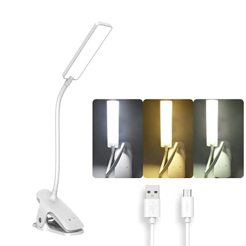 Book Light with Clamp - Portable Wireless Reading Lights, Eye Protection 24 LEDs Flexible Neck Night Desk Lamp Bed Lamp, USB Rechargeable Touch Control Clamp Desk Lamps for Bed Headboard Computers