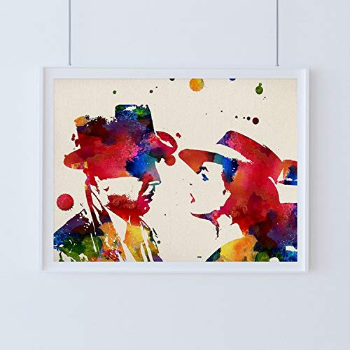 Nacnic Poster of Casablanca -Humphrey Bogart- with watercolor design. Mix with watercolor style sheets for interior decoration. 8'x11' size