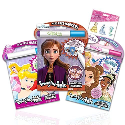 Disney Princess Activity Book Set ~ 3 Piece Disney Princess and Frozen Imagine Ink Mess-Free Coloring Books - Frozen Activity Bundle with Stickers -Disney Princess Coloring Books-