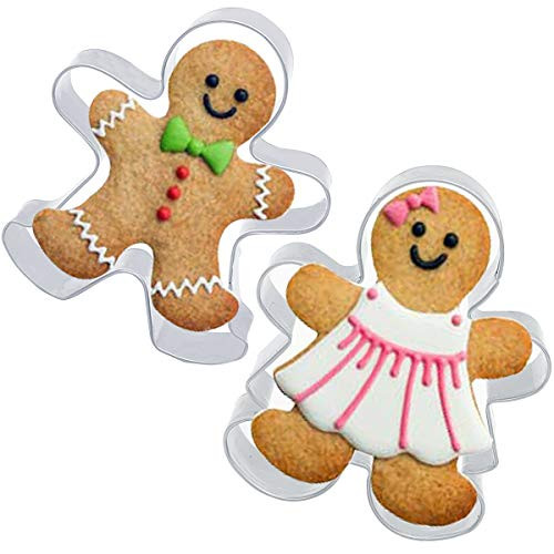 2 Pcs, Gingerbread Man Cookie Cutter, Christmas Cookie Cutters, Gingerbread Decor, Mini Cookie Cutters, Metal Cookie Cutters, Girl Cookie Cutter -2.5", Stainless Steel-