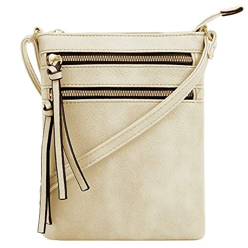 DELUXITY - Crossbody Purse Bag - Functional Multi Pocket Double Zipper Purse - Adjustable Strap - Medium Size Purse - Gold
