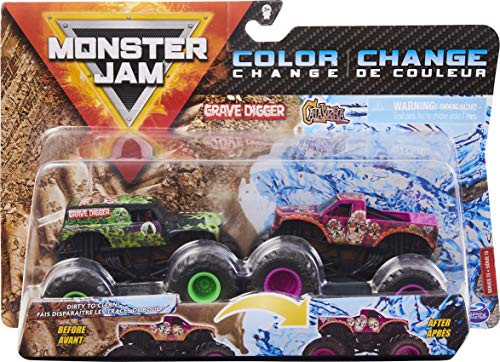 Monster Jam, Official Grave Digger vs. Calavera Color-Changing Die-Cast Monster Trucks, 1-64 Scale