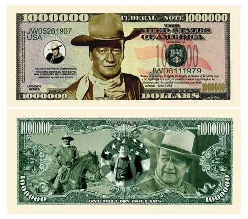 American Art Classics John Wayne Million Dollar Bill -Pack of 50- Limited Edition Collectible Novelty Dollar Bill - Best Gift Or Keepsake for Fans of The Duke